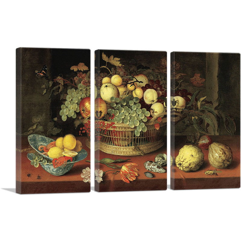 «Still Life with Basket of Fruit 1622» par Balthasar van der Ast, ensemble de 3 reproductions d'art sur toile tendue