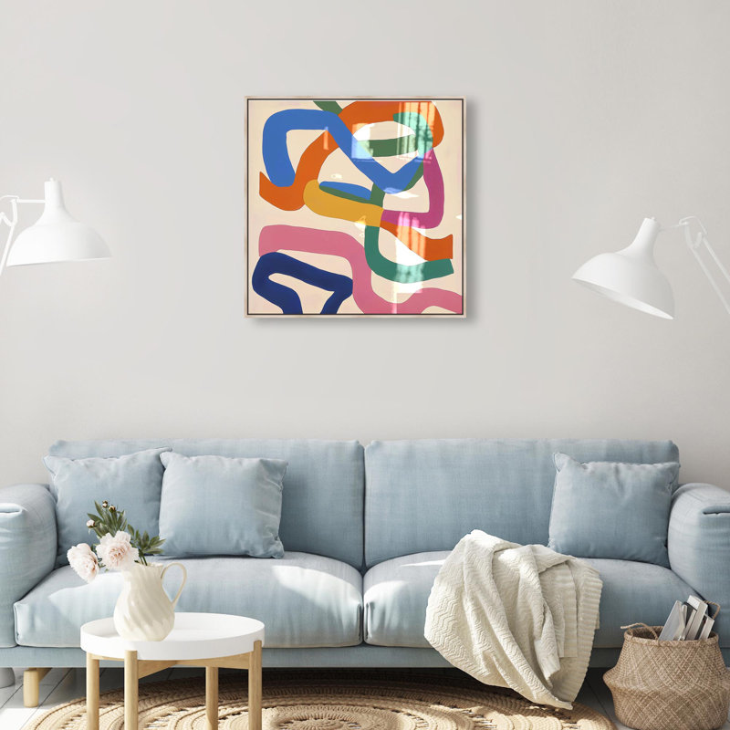 Oliver Gal Tangled in Color Abstract - Hand-Applied Glass Coat Framed Canvas Art, 24" H x 24" W, Black