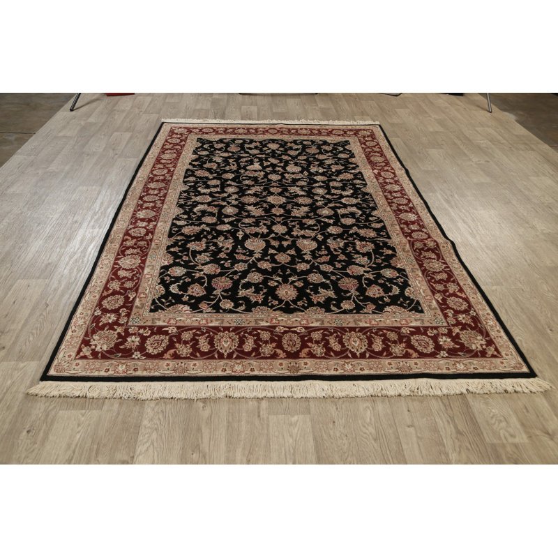 Tapis noir / rouge noué à la main de conception unique 6 pi 1 po x 9 pi 6 po New Age