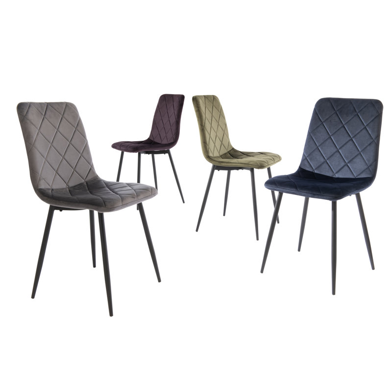 45cm H Velvet Upholstered Side Chair in Grey, Deep Blue