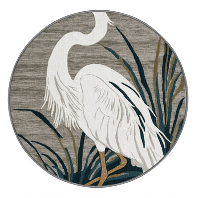 Washable Snowy Egret Birds Area Rug