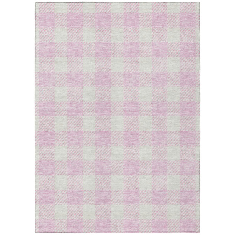 Tapis d'intérieur lavable à carreaux rose et gris 5 pi x 8 pi