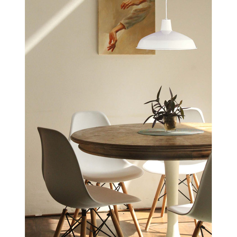  1-Light Indoor White Inverted Bowl Barn Farmhouse Hanging Pendant, White