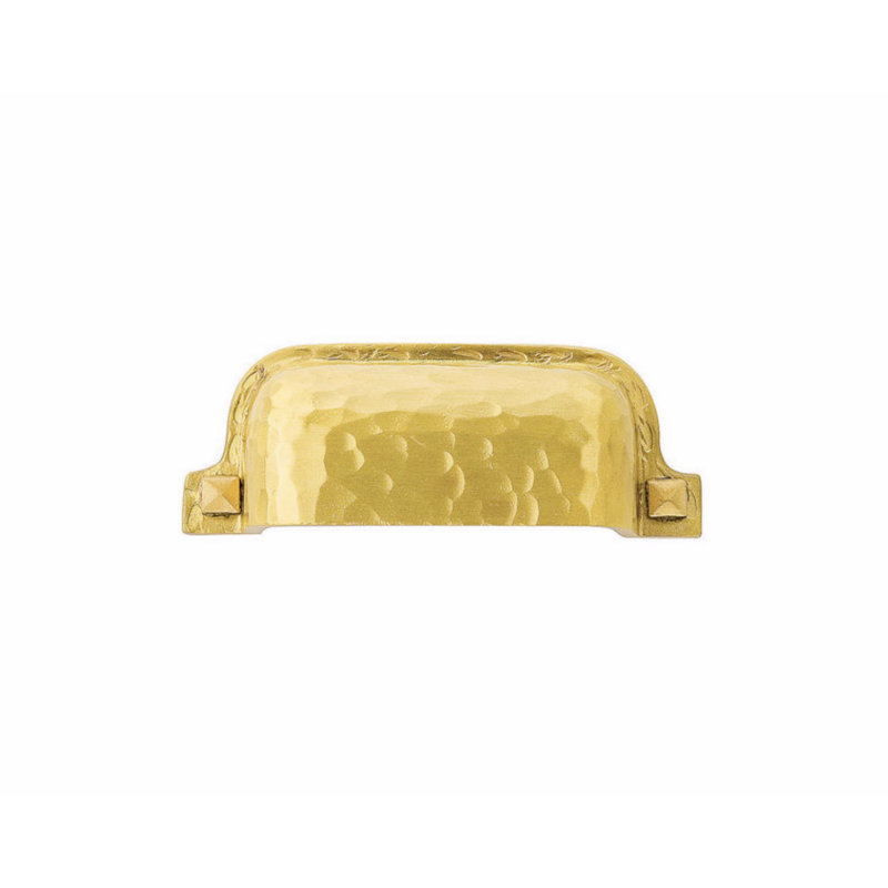 Satin Brass Hammered Cup Cabinet Pull with Mounting Hardware