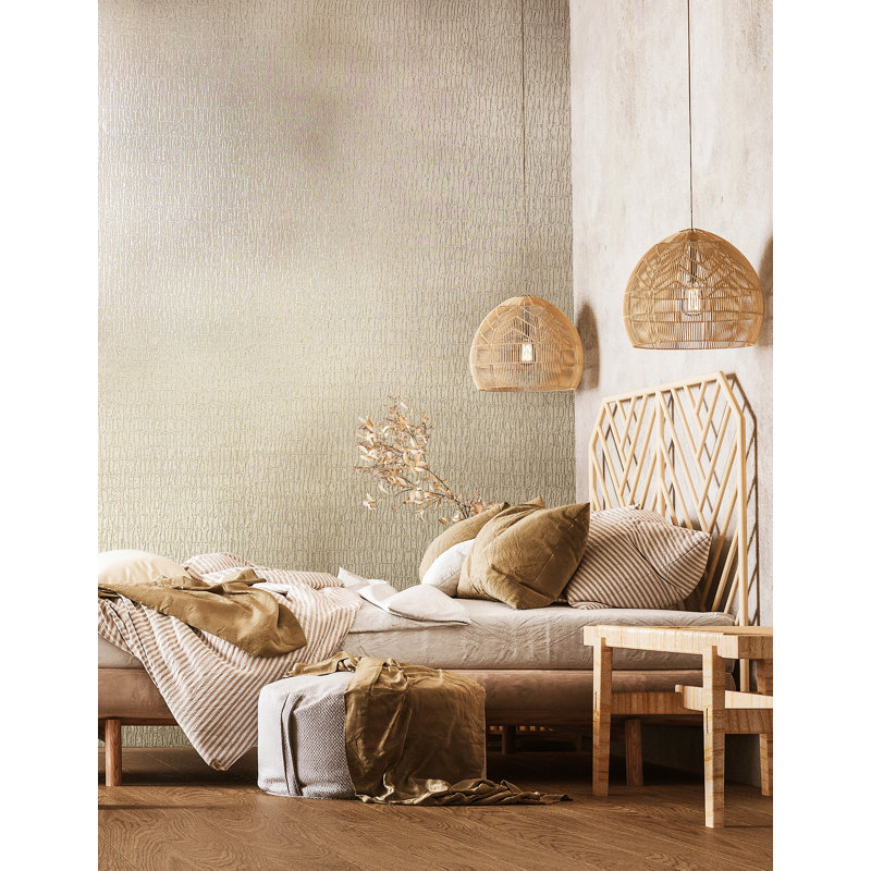 Naryah Collection Textured Ruche Silk Wallpaper Roll, Beige