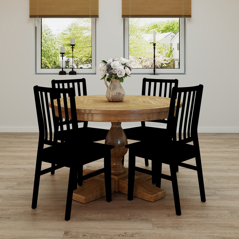 5-Piece Dining Set Mid-Century Modern Wooden Table & Upholstered Chair Set For Home, Kitchen, Dining Room, Black, Walnut