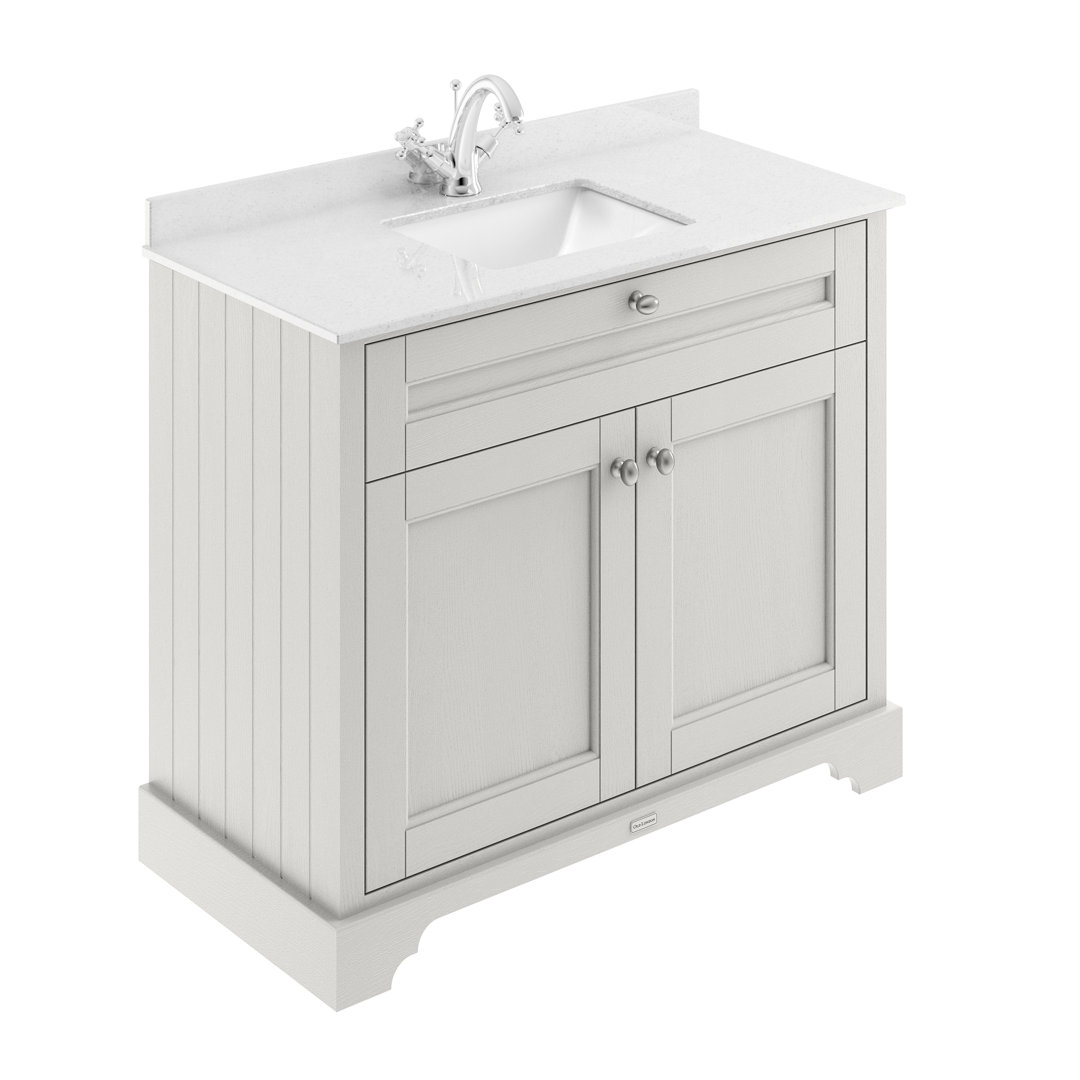 Old London Timeless Sand Floor Standing Vanity Unit - 1000mm - White Marble Top - 2 Door - Image 2