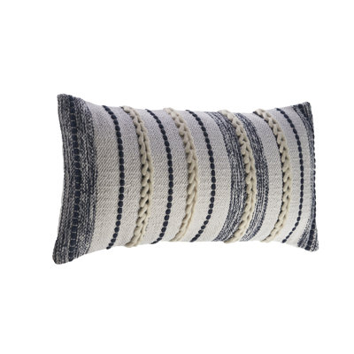 Contemporary Striped Braided Woven Cotton Wool Blend Decorative Throw Pillow