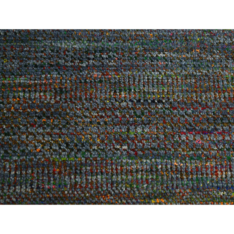 Tapis oriental gris anthracite, moderne, noué à la main 10 pi 2 po x 13 pi 10 po, laine et soie, velours doux ton sur ton, oriental