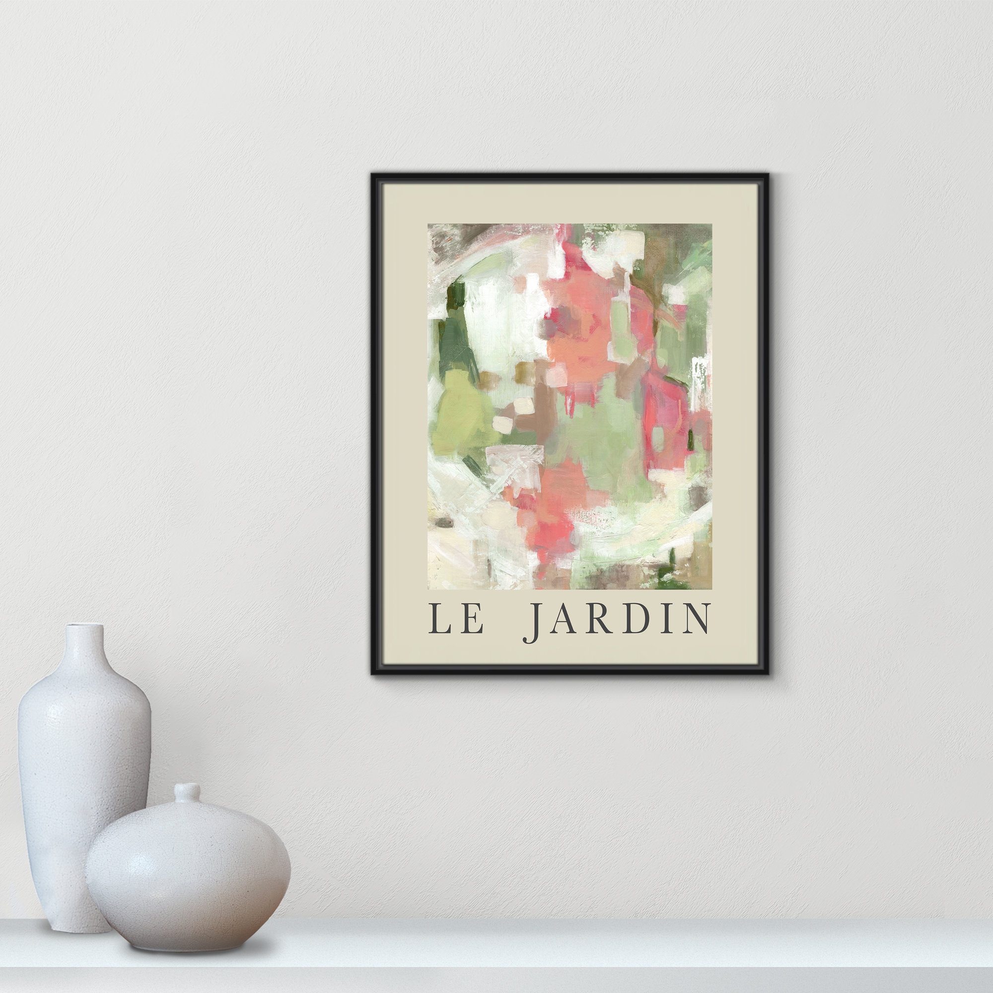 Botanical Poster Collection " Le Jardin " by Carol Robinson, Black Floater Frame, 29.5" H x 23.5" W x 2" D, No