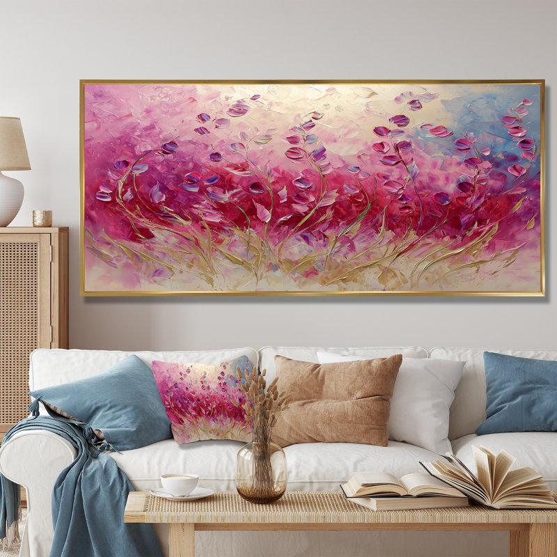 Jamerson - Floral Wall Art, H 28 po x l 60 po, Impression encadrée flottante, Doré