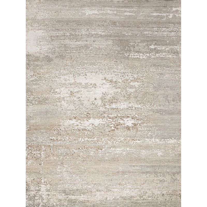 Tapis beige foncé de haute qualité noué à la main, Rectangle 6 pi x 9 pi
