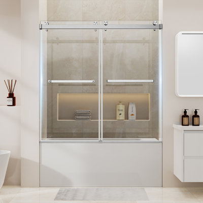 56-60" X 60" Fully Frameless Sliding Bathtub Door , 1/4" Tempered Glass With Explosion-proof Film