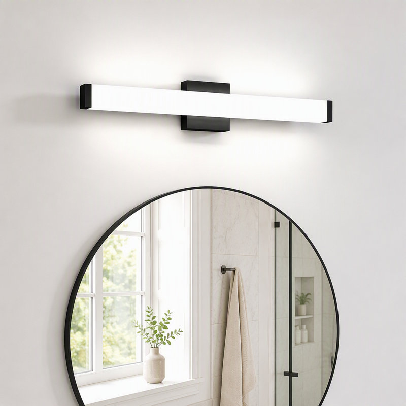 Lumière de meuble-lavabo noir - lumières de meuble-lavabo modernes de 25 pouces pour salle de bain - lumières de salle de bain 14W à DEL sur miroir blanc froid 6000K