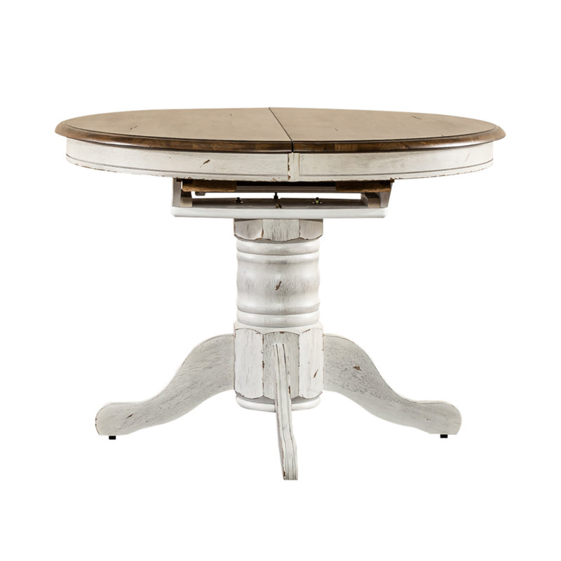 Judique Extendable Round Solid Wood Dining Table, White