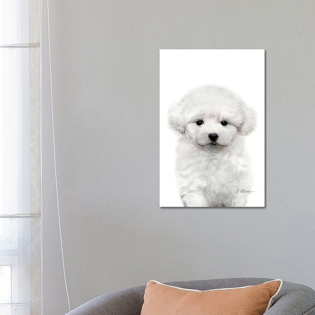 Bichon Frise Puppy by Watercolor Luv - Wrapped Canvas Painting