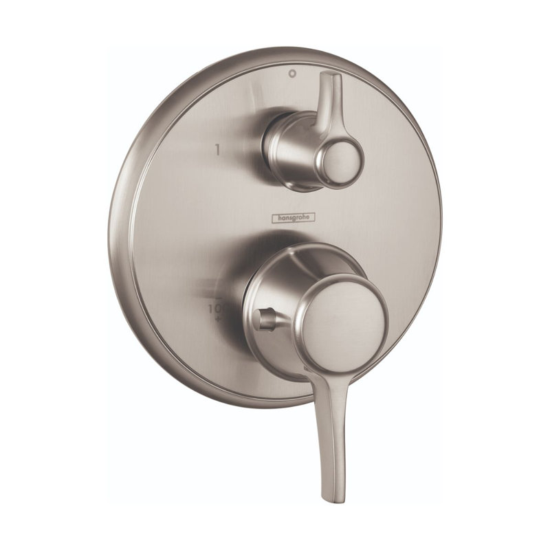 Garniture de robinet inverseur thermostatique à contrôle de volume et poignée levier Ecostat C, Nickel brossé