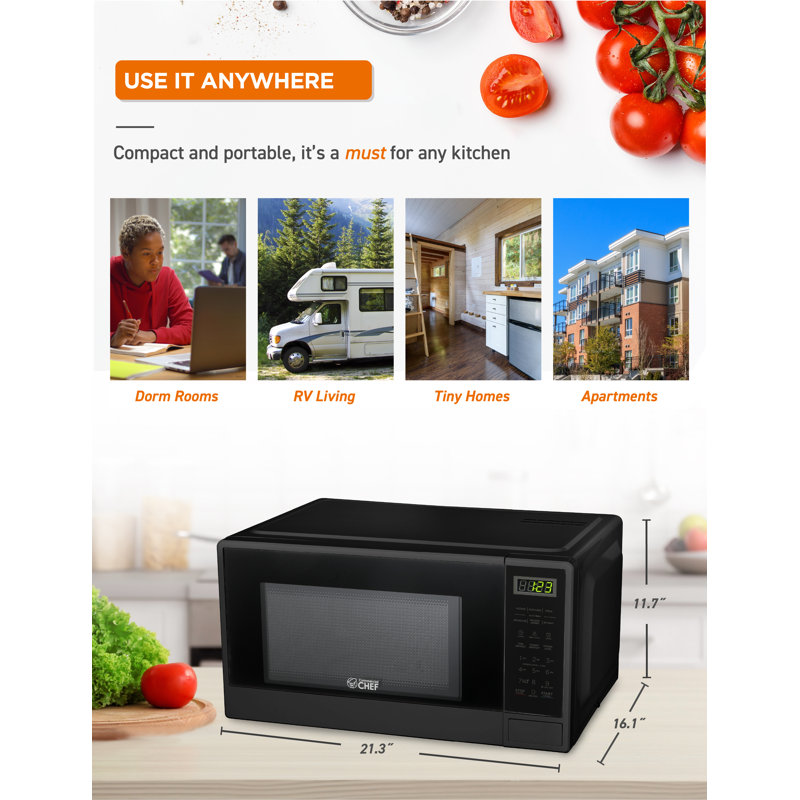 COMMERCIAL CHEF 1.1 Cu Ft Microwave with 10 Power Levels, Small Microwave with Push Button, Black