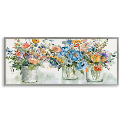 French Cottage Mason Glass Jar Flower Arrangement Bouquet Stretched Canvas Wall Art By Carol Robinson