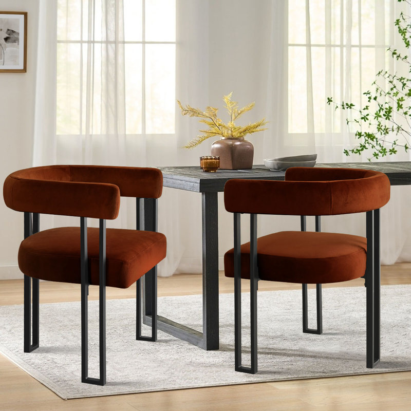Adelyn 18" H Velvet Upholstered Kitchen Dining Armchair (Set of 2), Terra