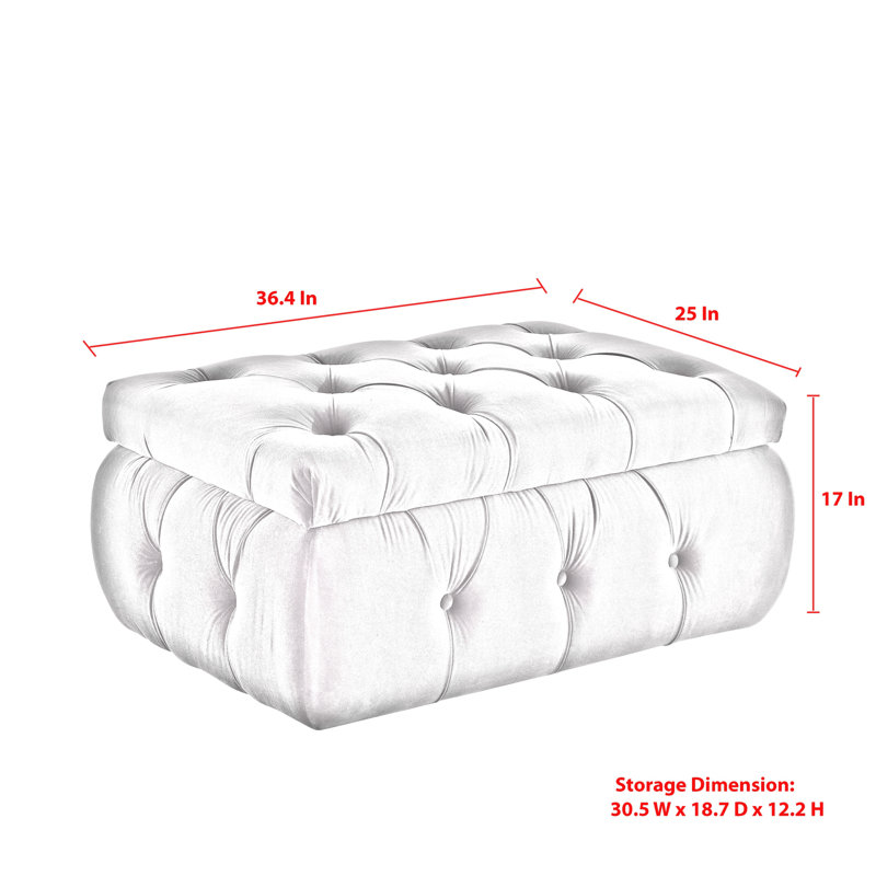 Button Tufted Upholstered Storage Ottoman, Emerald Green Velvet