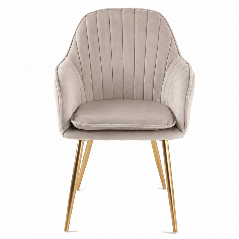 Taraji 46cm H Velvet Upholstered Metal Armchair, Taupe, Gold