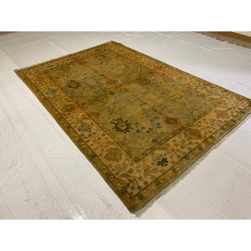 Tapis unique Oushak anatolien vieilli noué à la main 6 pi 1 po x 9 pi One-of-a-Kind