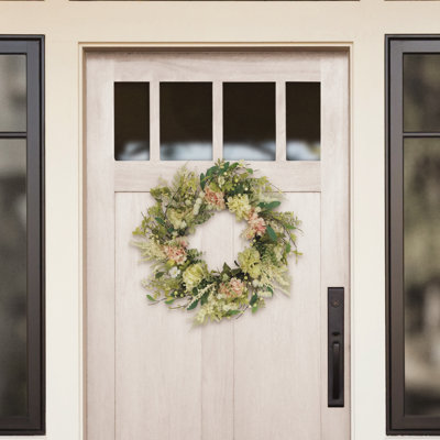Couronne florale 24 po Hortensia artificielle et cornouiller   