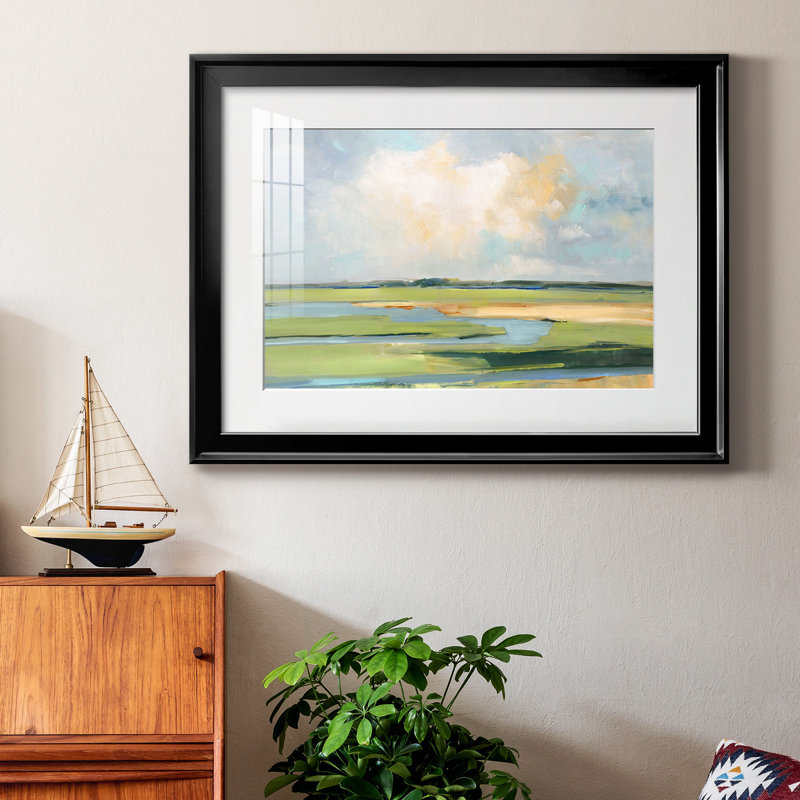 Pastel Horizon II - peinture encadrée, Papier encadré doré, H 26,5 po x l 36,5 po, Noir