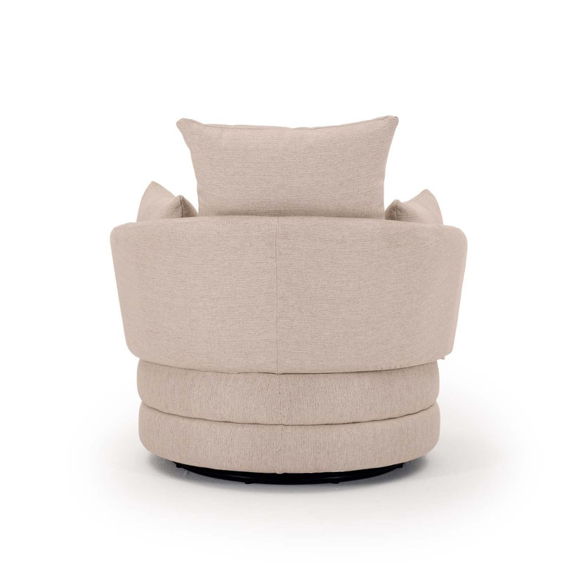 Upholstered Swivel Barrel Chair, Cream Beige Linen