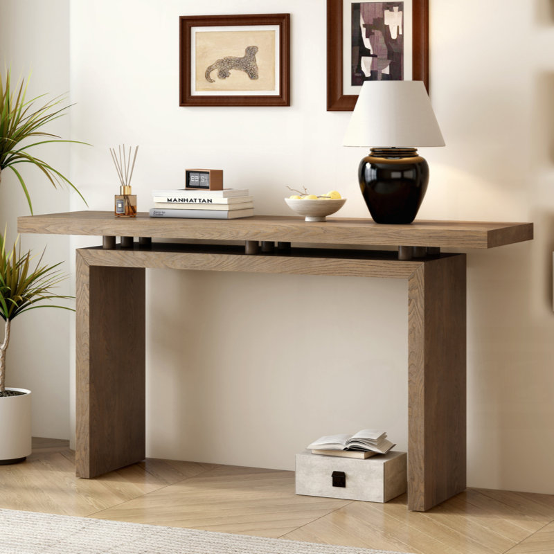 Console en placage de frêne de conception unique, de style moderne et simple, avec un plateau de table astucieux, convenant à un vestibule, un couloir, un salon, un vestibule