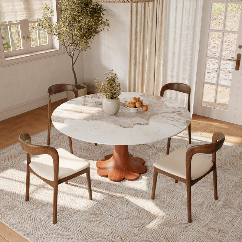 Difranco rond de forme florale avec chaises de salle à manger en bois massif de qualité supérieure 2/4/6