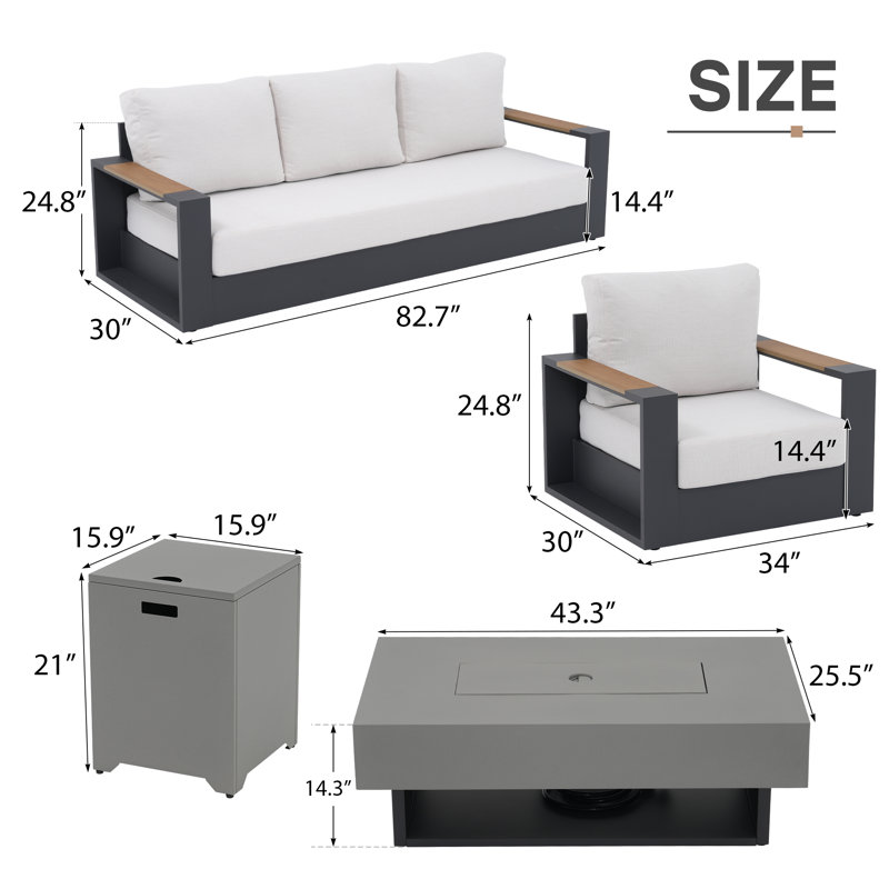 5 - Person Outdoor Conversation Set With Fire Pit Table, Light Gray