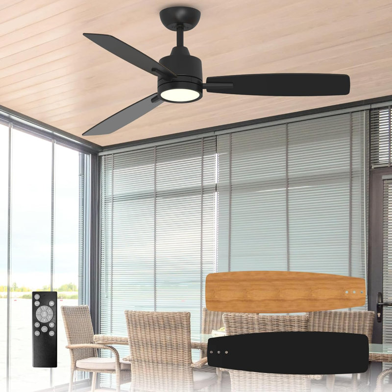 Ventilateur de plafond standard de 52 pouces avec lumières DEL Emidia d'intérieur, Noir, 52"