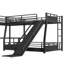 Lit superposé triple en L en forme de L, plateau double TG, lit double, lit mezzanine simple TG, bureau, tablettes, USB, glissière, noir