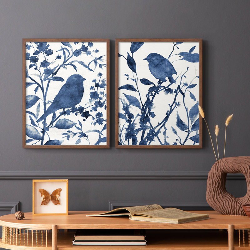 «Bluebird Silhouette I», reproduction encadrée de qualité supérieure - prête à être accrochée - aucun clou requis - aucun clou requis
