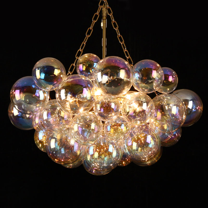6-Light Lridescent Bubble Glass Globe Chandelier, Gold