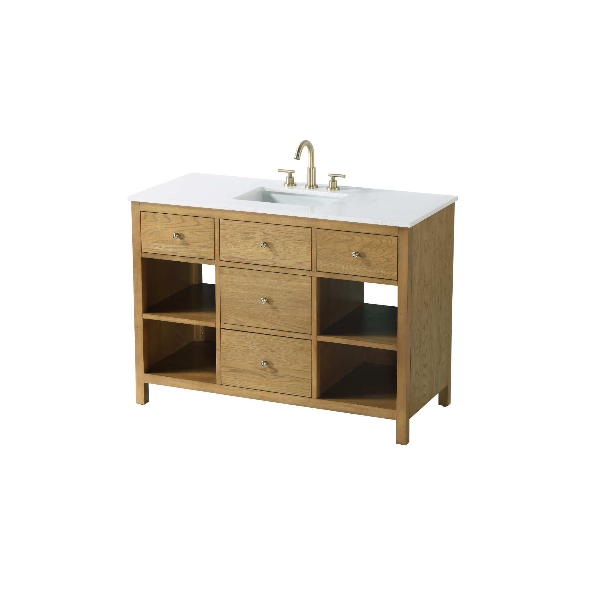 Single Bathroom Vanity, Honey Teak/Gold, 48"