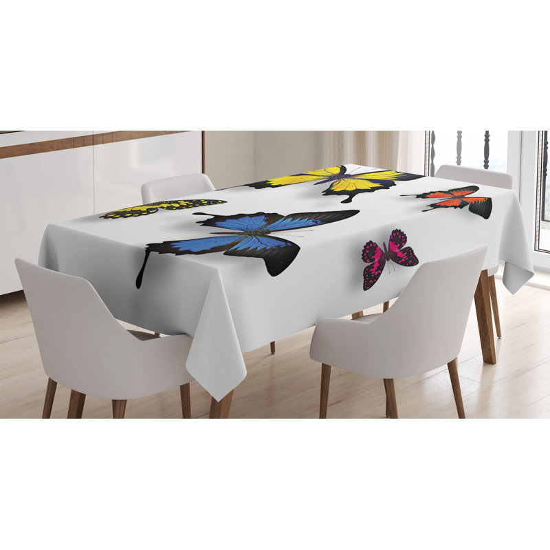 Butterfly Tablecloth, Various Colorful Butterflies Pattern And Moths With Grace Of Nature Themed Wings, Rectangular Table Cover For Dining Room Kitchen Decor, 52" X 70", Multicolor