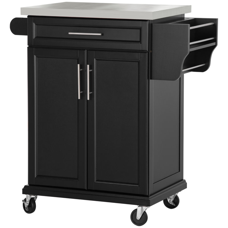 Rolling Kitchen Island Cart With Stainless Steel Countertop, Storage Drawer, Towel Rack, And Spice Rack - Mobile Utility Storage Trolley | Gift Idea