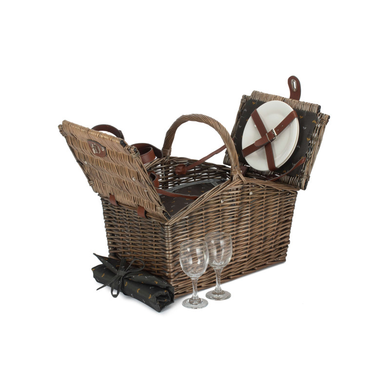 2 Person Wicker Fitted Picnic Hamper, Antique Wash