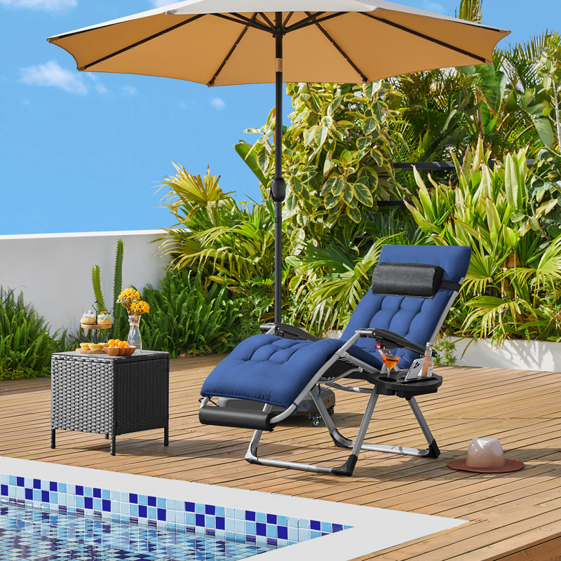 Méridienne pliable zéro gravité avec matelas et appui-tête Heanor, Marine, Blanc
