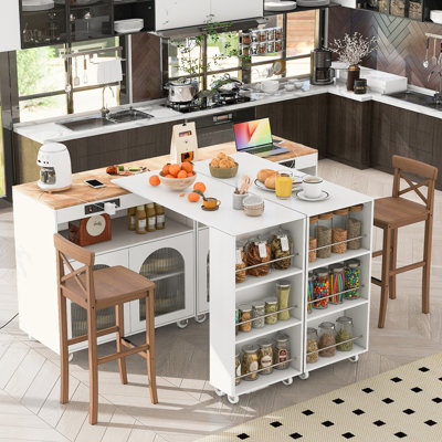 Îlot de cuisine roulant avec table allongée