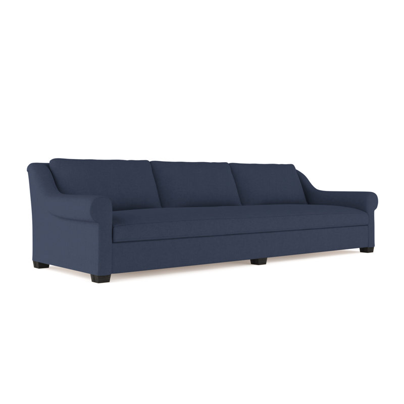 Canapé Thompson, Lin à tissage carré imprimé bleu, H 32 po x l 84 po x P 41 po, Brun foncé