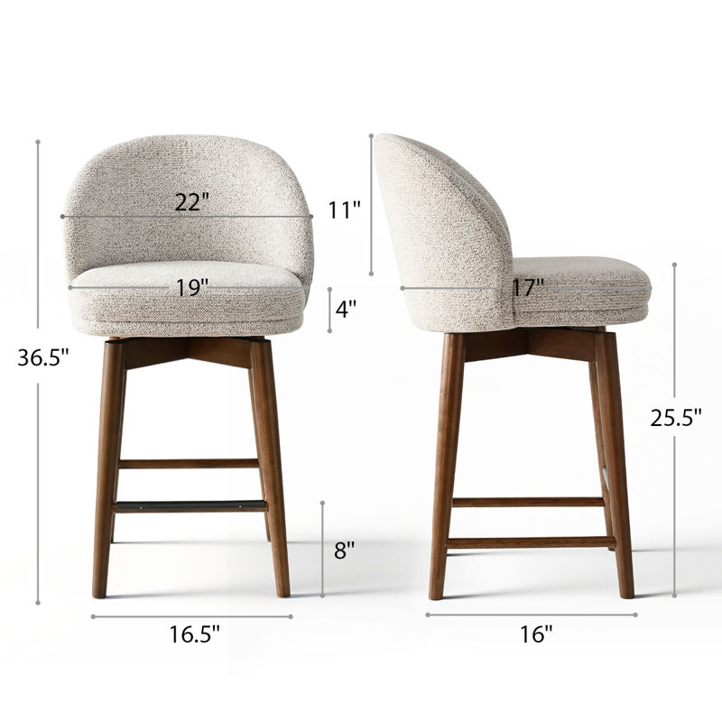 Swivel Upholstered Counter Stool, Beige Seat/ Walnut Frame