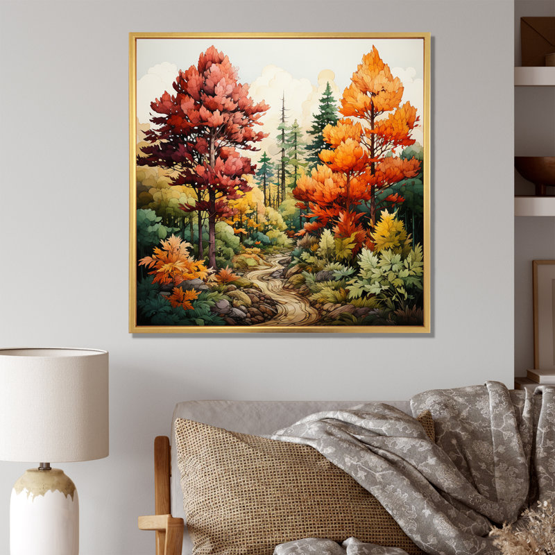 Pine Tree Autumn Magic II - impression, H 36 po x l 36 po, Cadre flottant doré