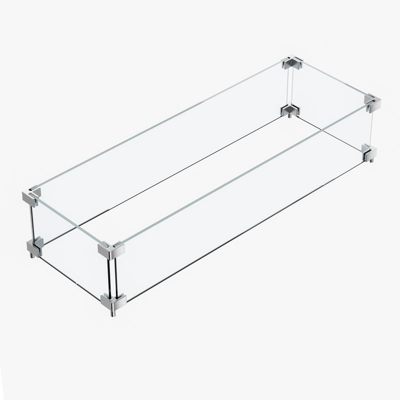 Pare-vent rectangulaire en verre trempé 28 po x 10 po | Accessoire de foyer extérieur