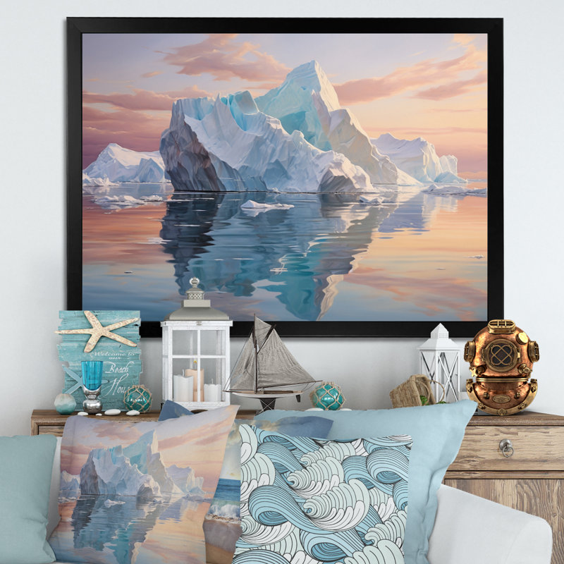 " Teal Peach Iceberg Frozen Serenity ", Cadre simple noir, H 30 po x l 40 po x P 1,5 po