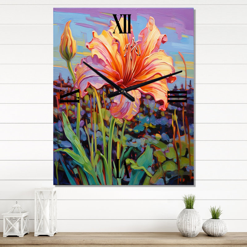 Horloge murale Glorious Pink Hibiscus By The Waterside II - Wildflowers, Moyen