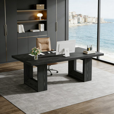 Home Office Desk, 62.99" Large Farmhouse Computer Desk, Executive Table for Office, Conference Room, Study Room (Black)